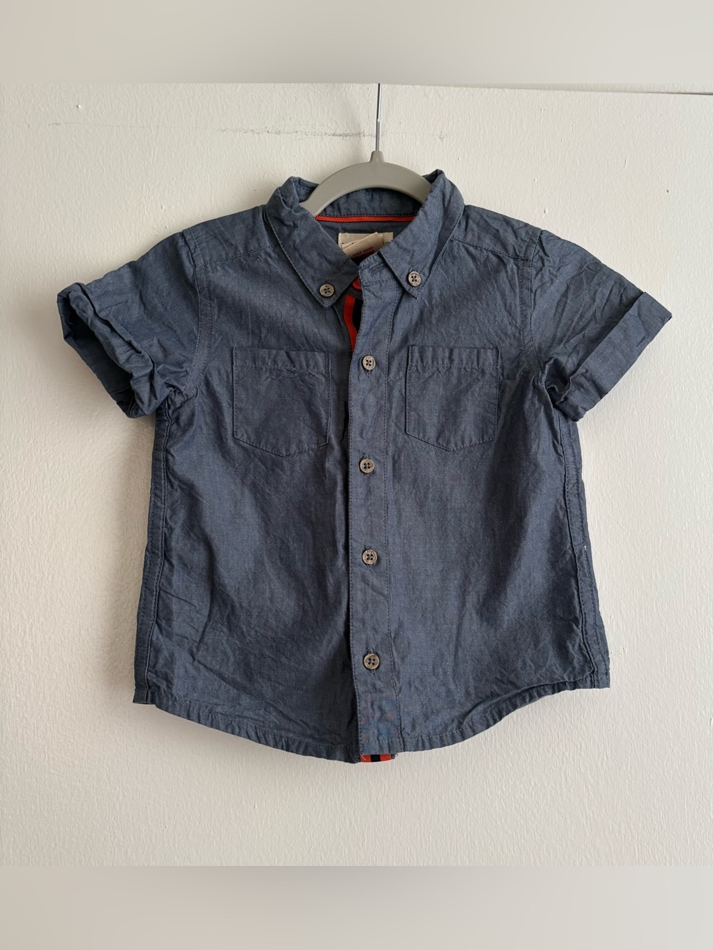 Rorie Whelan Boys 24M Blue Solid Cotton Short Sleeve Collared Button-Up